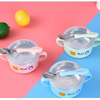 Cartoon baby food bowl tableware set baby food bowl children's water-filled insulation plastic eating chinese rice bowl