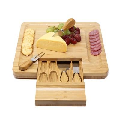 100% Natural Bamboo Cheese Board with Drawer and Cutlery Set