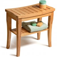 Bamboo Shower Bench Seat Wooden Spa Bath Deluxe Organizer Stool With Storage Shelf For Seating Chair Perfect