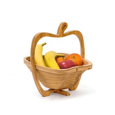 Top Selling Food Grade Cheap Price Apple Shape Folding  Bamboo Fruit Basket