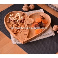 ECO-friendly Hot Sale Love Heart Shape Bamboo Wood Sushi Serving Tray or Cake Plate Dry Fruit Tray