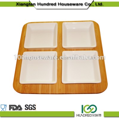 China supplier supply wooden bamboo fruit serving tray with four dishes