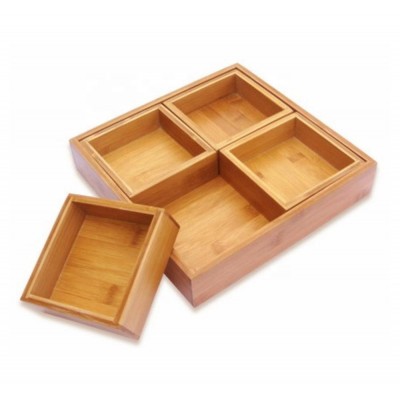 Eco-friendly foodsafe Bamboo food  tray with 4 small trays set