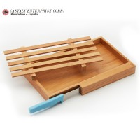 Renewable Resource Kitchen Green Products Bread Box Natural Wood Bamboo Slotted Cutting Board With Bread Crumb Catcher