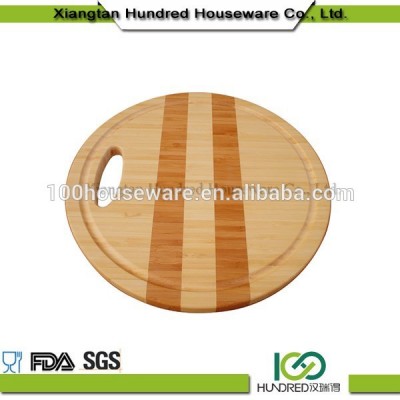 High quality Eco-Friendly Strong unique design round wood pizza bamboo cutting board with handle